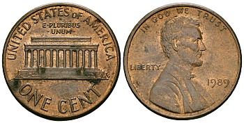 США 1 цент 1989 Линкольн KM 201b цинк плакированный медью 4173-948