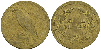 ГЕРМАНИЯ ЖЕТОН ИГРОВОЙ ND 1 SPILL MARKE, ПТИЧКА, ДИАМЕТР 16 ММ. желтый металл 99-519