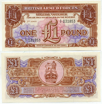 Великобритания, Британские вооруженные силы 1 фунт 1956 серия 3 Pick M29 бумага UNC (пресс) 6317-43-1