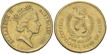 Австралия 1 доллар 1986 Международный год мира KM 87 алюминиевая бронза UNC 4620-711