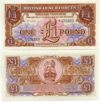 Великобритания, Британские вооруженные силы 1 фунт 1956 серия 3 Pick M29 бумага UNC (пресс) 6317-43-1
