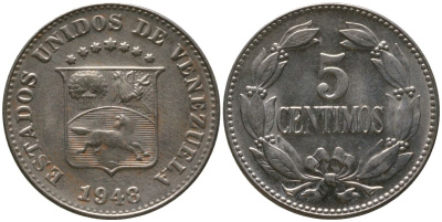 Венесуэла 5 сентимо 1948 KM 29a медно-никель 4576-613