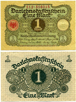 ГЕРМАНИЯ 1 МАРКА 1920 1 МАРТА 1920, ВЕЙМАРСКАЯ РЕСПУБЛИКА Pick 58 бумага аUNC 7548-63-1