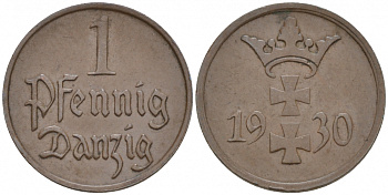 Данциг 1 пфенниг 1930 KM 140 бронза 44-136