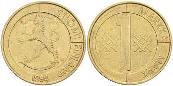 ФИНЛЯНДИЯ 1 МАРКА 1994 M KM 76 алюминиевая бронза 4556-537