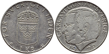 Швеция 1 крона 1978 Карл XVI Густав (1973- ) KM 852 медь плакированная медно-никелем 4397-854