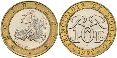 Монако 10 франков 1997 Ренье III (1949-2005) KM 163 биметалл 08-922