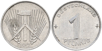 ГДР 1 пфенниг 1952 A KM 5 алюминий 4151-1236