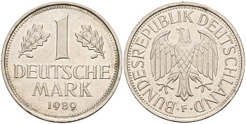 ФРГ 1 марка 1989 F KM 110, J. 385 медно-никель 4182-1045