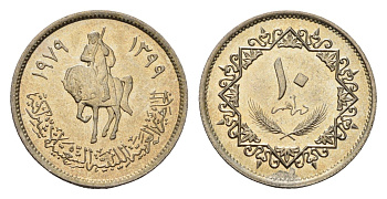 Ливия 10 дирхамов 1979 год-тип KM 20 сталь плакированная никелем UNC 4679-453