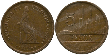 Колумбия 5 песо 1980 KM 268 бронза 4538-233