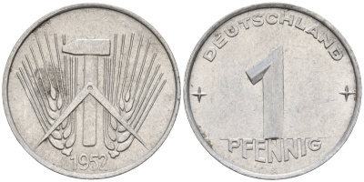 ГДР 1 пфенниг 1952 A KM 5 алюминий 4151-1236