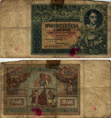 ПОЛЬША 20 ЗЛОТЫХ 1931 20 ИЮНЯ 1931, ПЛАТЕР Pick 73 бумага VG 7183-37-2-2