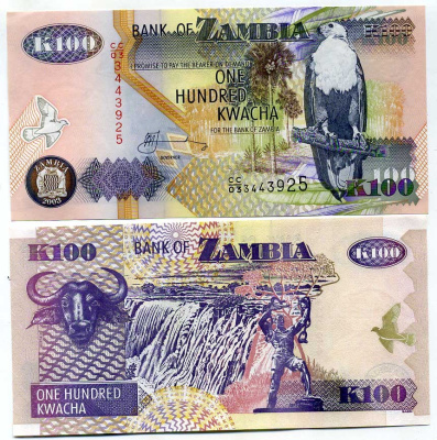 Замбия 100 квач 2003 орлан крикун, водопад Виктории Pick 38 d бумага UNC (пресс) 448-42-2
