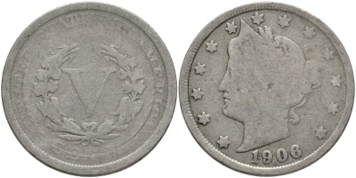 США 5 ЦЕНТОВ 1906 LIBERTY KM 112 медно-никель 4396-657