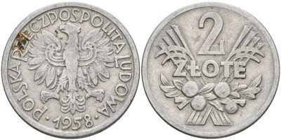 Польша 2 злотых 1958 MW KM 46, Parchimowicz 216a алюминий 08-726