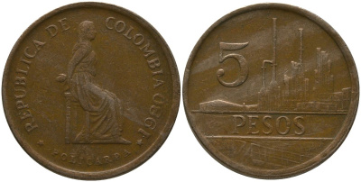 Колумбия 5 песо 1980 KM 268 бронза 4538-233