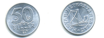 Венгрия 50 филлеров 1974 BP мост Елизаветы в Будапеште KM 574 алюминий UNC 83-1621