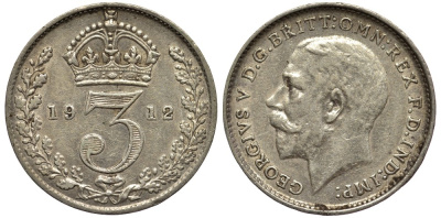 Великобритания 3 пенса 1912 Георг V (1910-1936) KM 813, Spink 4015 серебро 4528-432