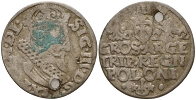 Польша, Эльбинг трояк (3 гроша) 1622 Сигизмунд III Ваза (1587-1632), Монетный двор Краков, герб "Сас" - управляющий монетного двора Миколай Данилович в 1616-1624 Iger K.22.1.a, KM 31 серебро 4160-253
