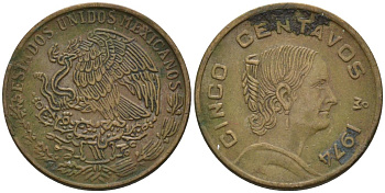 Мексика 5 сентаво 1974 Жозефа Ортис де Домингес KM 427 латунь 4564-945