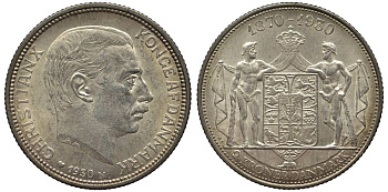 Дания 2 кроны 1930 N; AH, 60 лет королю Кристиану X (1870-1930) KM 829 серебро 69-421