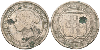 Ямайка 1 пенни ND (1869-1900) Виктория (1837-1901) KM 17 медно-никель 110-435