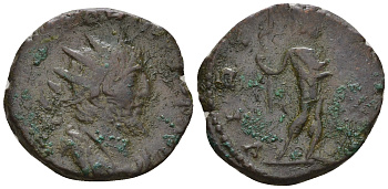 Римская Империя, императоры в Галлии антониниан 271 Викторин, IMP C VICTORINVS P F AVG, бюст императора / VIRTVS AVG, Виртус, персонификация Воинской Доблести, Августа Треверов RIC 78 биллон 1073-25-41