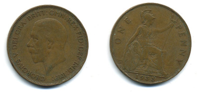 Великобритания 1 пенни 1935 Георг V (1910-1936) КМ 838, Spink 4055 бронза 4110-243