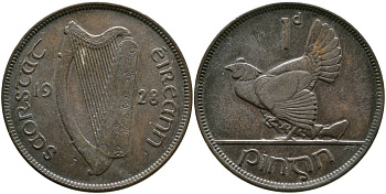 Ирландия 1 пенни 1928 курица с цыплятами KM 3 бронза 4531-623