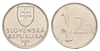 Словакия 2 кроны 2002  KM 13 сталь плакированная никелем  UNC  4660-122