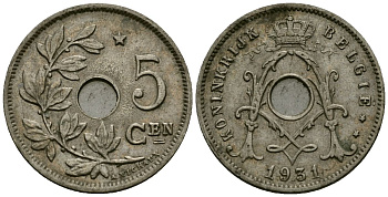 Бельгия 5 сантимов 1931 Belgie KM 67 медно-никель 4173-339