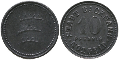 Бакнанг (Вюртемберг) 10 пфенингов 1918 Funck 25.2, Men05 1171.2, Men18 1511.2 железо 4525-1146
