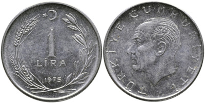 Турция 1 лира 1975 Мустафа Кемаль Ататюрк KM 889а.2 нержавеющая сталь 4178-1125