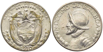 Панама 1/10 бальбоа 1970 KM 10а медь плакированная медно-никелем 112-617