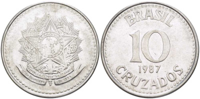 Бразилия 10 крузадо 1987 реформа 1986-1989 KM 607 нержавеющая сталь 175-1226
