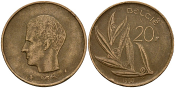 Бельгия 20 франков 1980 Belgie, Бодуэн I (1951-1993) KM 160 никель бронза 4599-146
