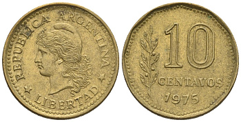 Аргентина 10 сентаво 1975 голова свободы влево KM 66, CJ 348, Schon 66 алюминиевая бронза    4609-1223