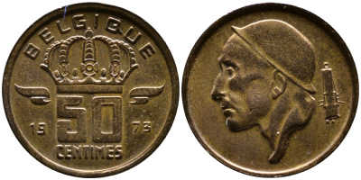 БЕЛЬГИЯ 50 САНТИМОВ 1973 BELGIQUE KM 148.1 бронза 4387-635