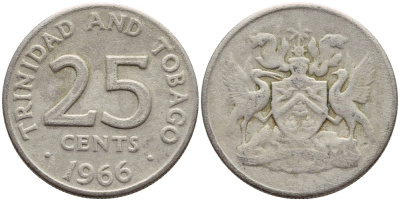 Тринидад и Тобаго 25 центов 1966 герб KM 4 медно-никель 4396-647