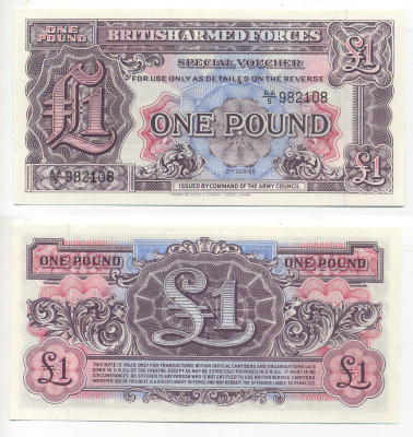 АНГЛИЯ 1 ФУНТ 1948 ДЛЯ ВООРУЖЕННЫХ СИЛ Pick M22 бумага 7183-11-4