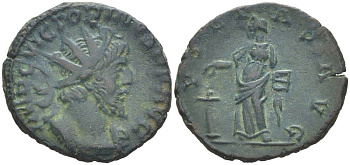 Римская Империя, императоры в Галлии антониниан 269 - 271 Викторин, IMP C VICTORINVS P F AVG, бюст императора / PIETAS AVG, Пиетата, персонификация Благочестия, Колония Агриппины (Кельн) RIC 57 биллон 1073-20-25