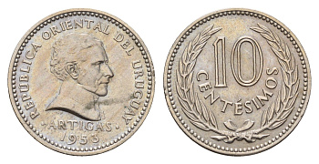 Уругвай 10 сентесимо 1953 KM 35 медно-никель 4116-152