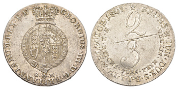Брауншвейг-Люнебург-Ганновер 2/3 талера 1807 GFM, Георг III (1760-1820), из коллекции Ричарда Б. Смита Smith 230, Welter 2815, KM 422 серебро 1525-1111
