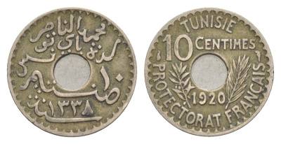 Тунис 10 сантимов 1920 A KM 243 никель латунь 4643-767