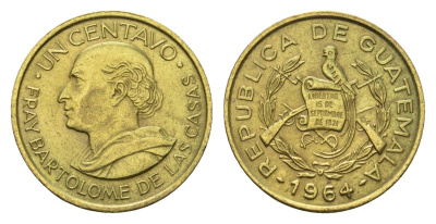 Гватемала 1 сентаво 1964 Бартоломео де лас Касас KM 260 латунь 4643-633