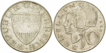 Австрия 10 шиллингов 1958 KM 2882 серебро 4403-935