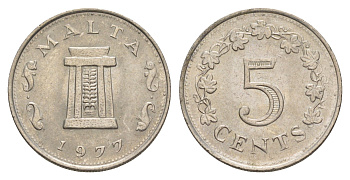 Мальта 5 центов 1977 Ритуальный алтарь в храме Хаджар-Ким KM 10 медно-никель UNC 4633-1154