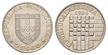 Португалия 25 эскудо 1986 Вступление в зону свободной торговли Европы KM 635 медно-никель UNC 34-543