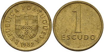 Португалия 1 эскудо 1982 KM 614 никель латунь 4154-1027